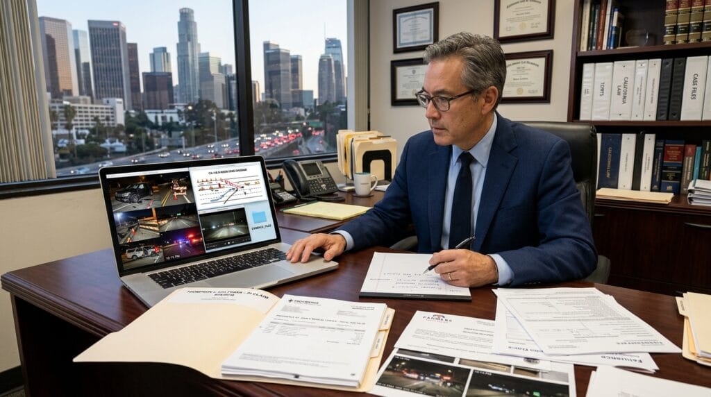 Attorney reviewing evidence for a Los Angeles work zone accident claim