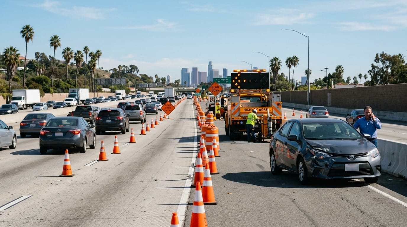 Los Angeles work zone accident claims involving speed cameras and move over law evidence