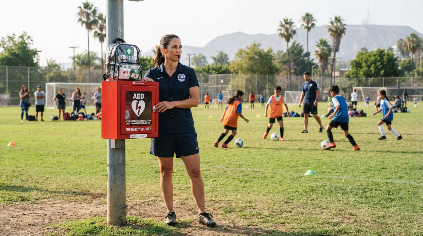 Youth sports AED law and emergency preparedness at a Los Angeles sports field